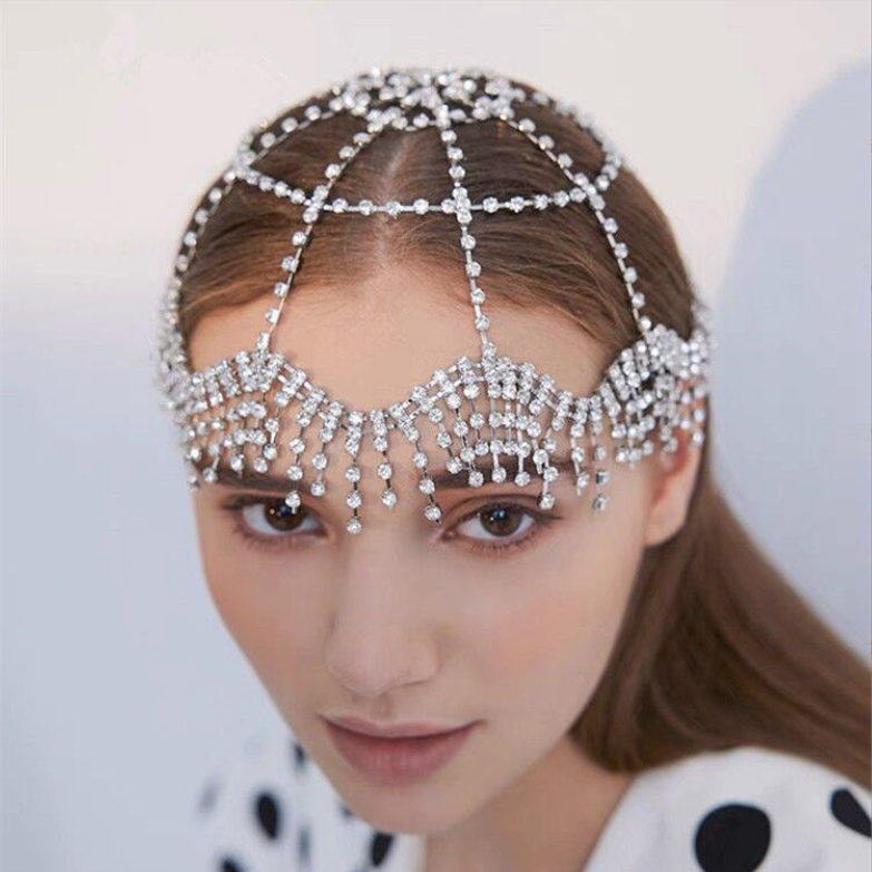 Bridal Hair Accessory Iridescent Crystal Rhinestone Head Chain